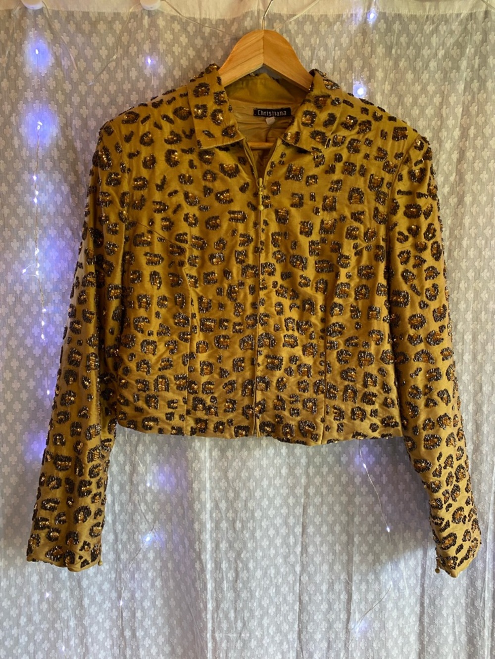Beautiful Vintage Leopard Beaded crop jacket.